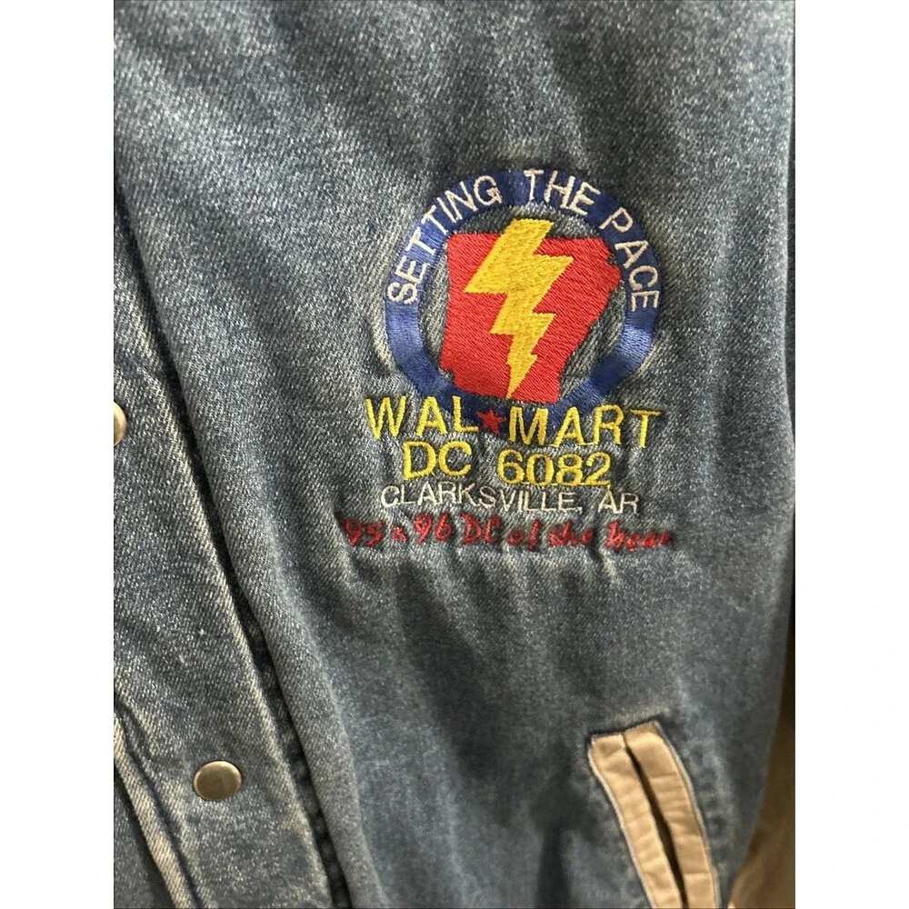 Vintage 90s Canyon Guide Outfitters Wal Mart Varsity Jacket Medium Denim Snap - Picture 16 of 16